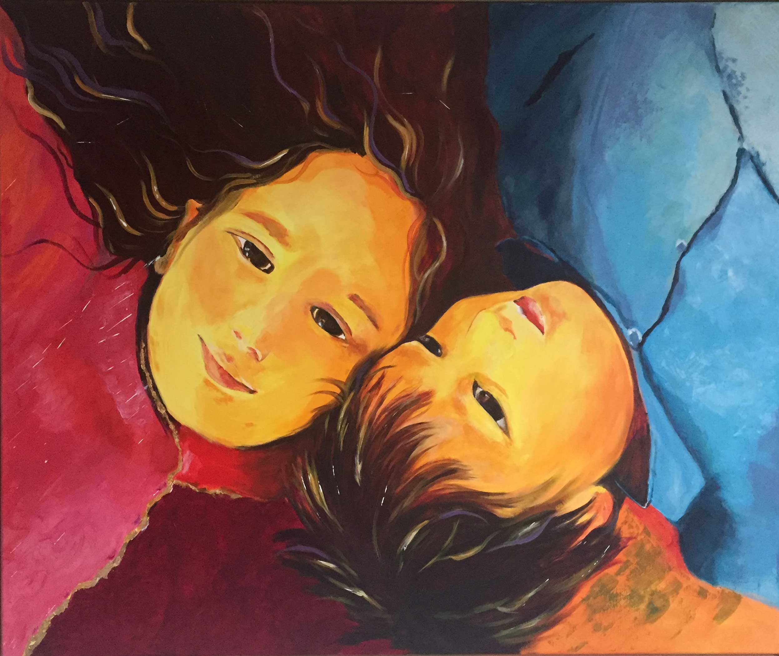 Two beautiful kids - Formaat 100 x 120 cm. - Acryl op doek
