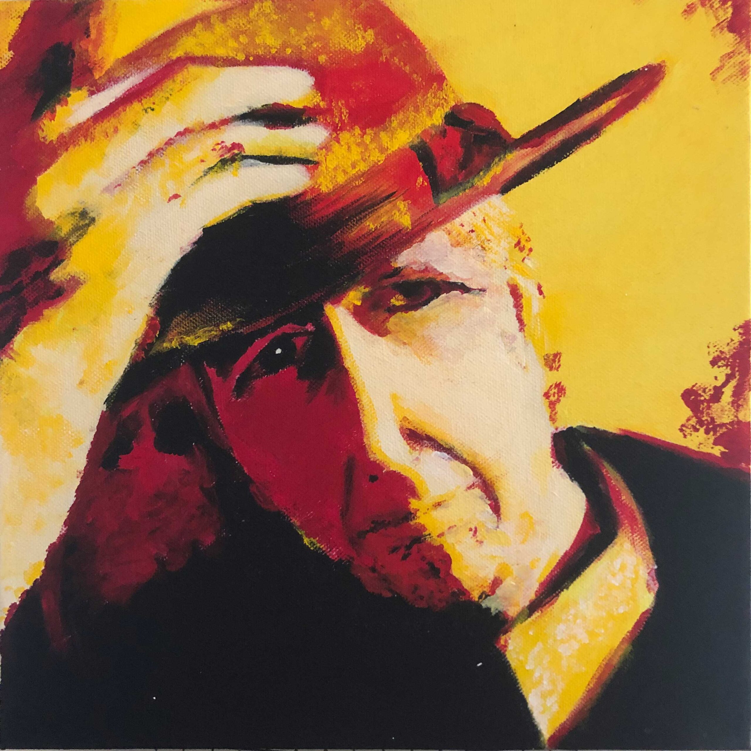 Leonard Cohen - Touched his perfect body with my mind - Formaat 30 x 30 cm. - Acryl op doek